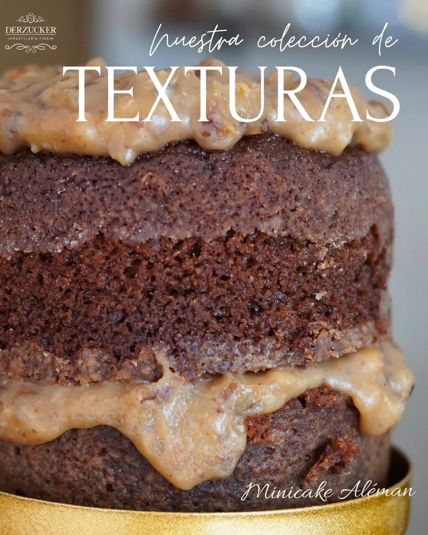 Publicación editada para Derzucker: fotografía de un pastel con tipografía y logotipo de la marca encima